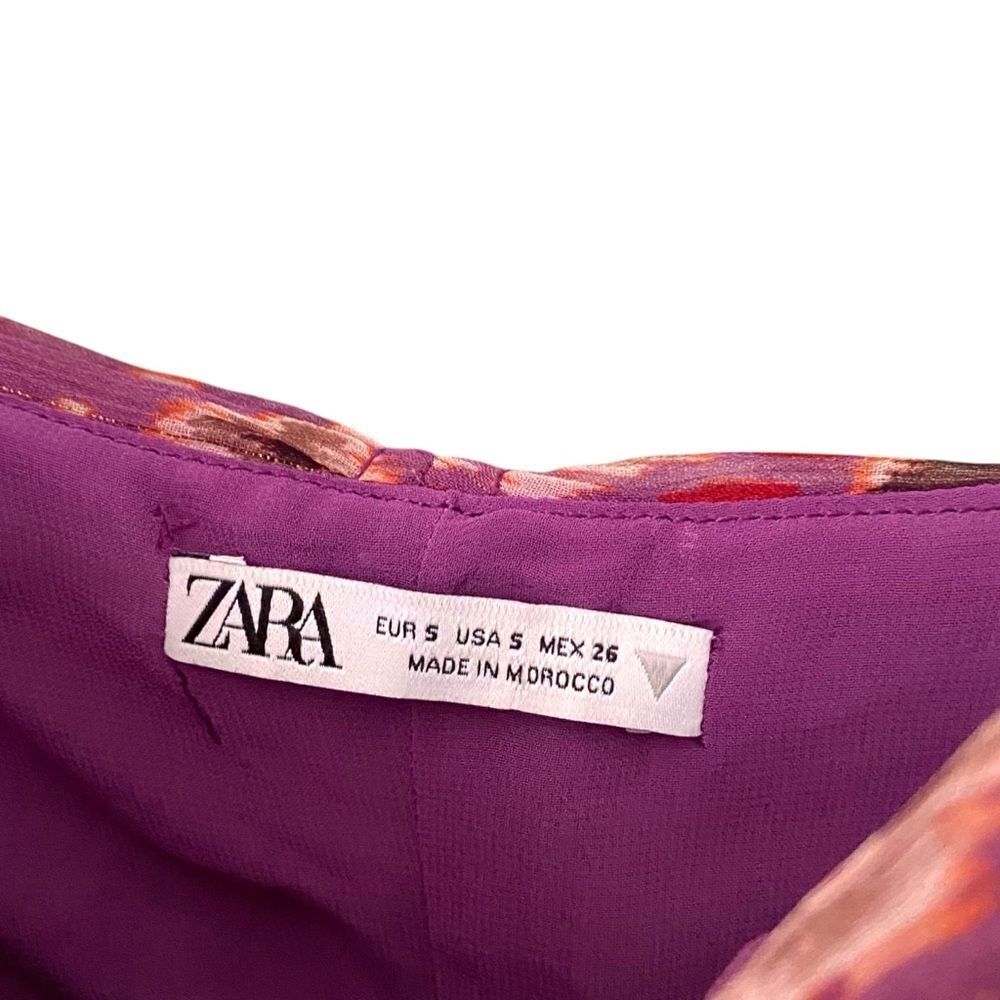Zara Purple Chiffon Ruched Cutout Strappy Mini Dress in Size S - Picture 9 of 9